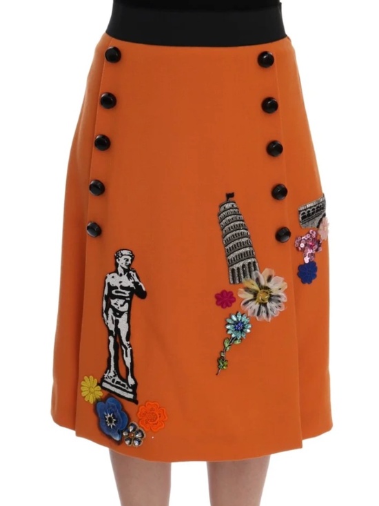 Dolce & Gabbana Dresses & Skirts - Dolce & Gabbana Embellished Wool Orange Pisa Skirt – IT 38 / US 2